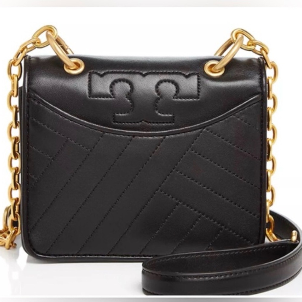 Tory Burch Alexa Mini Black Quilted Crossbody with Gold Accents